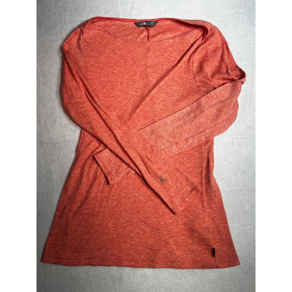 The North Face Womens Orange Heathered Ribbed Long Sleeve Boat Neck Top Size M
